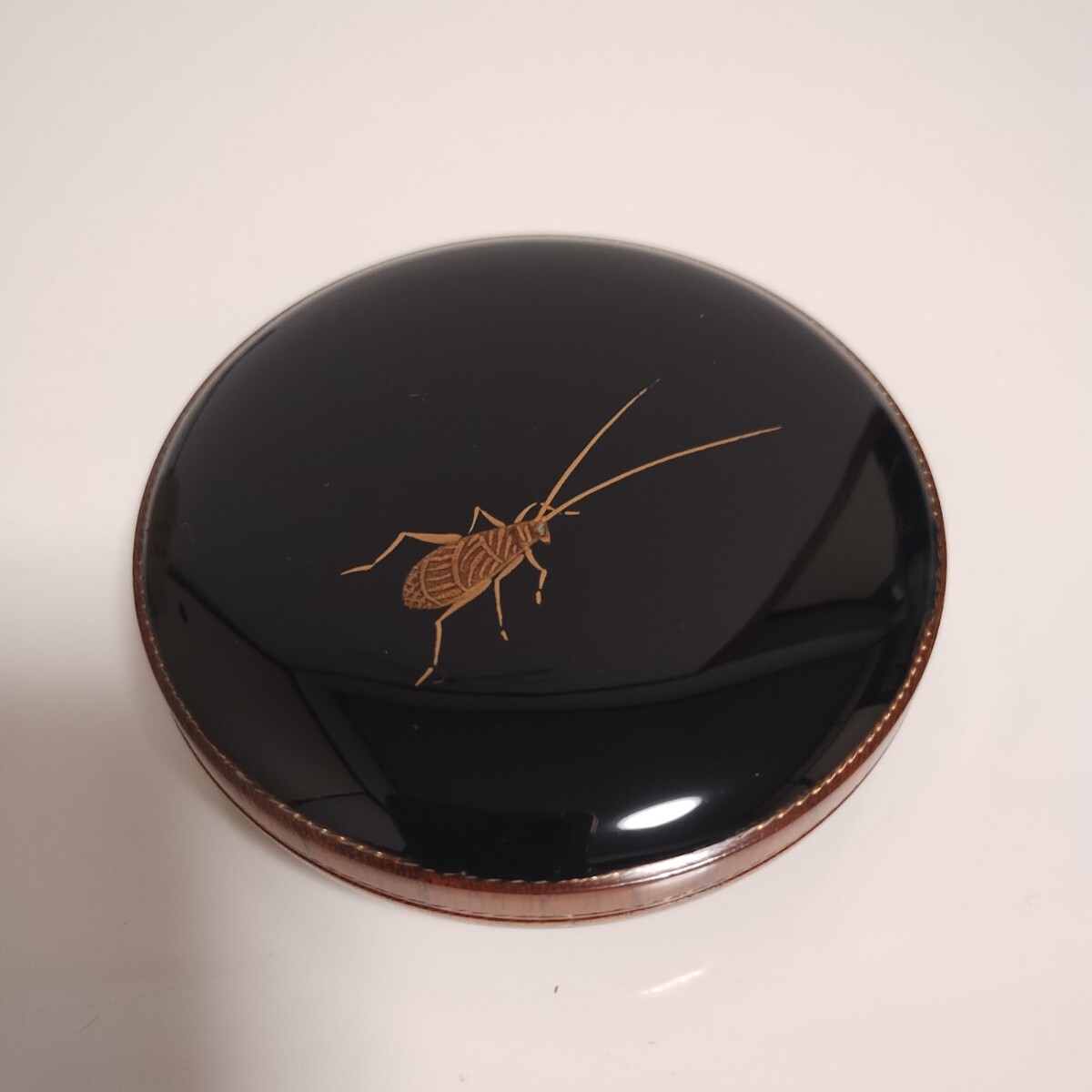 山中漆器 山中塗 水上隆志作 鈴虫絵柄 香合 木製漆器