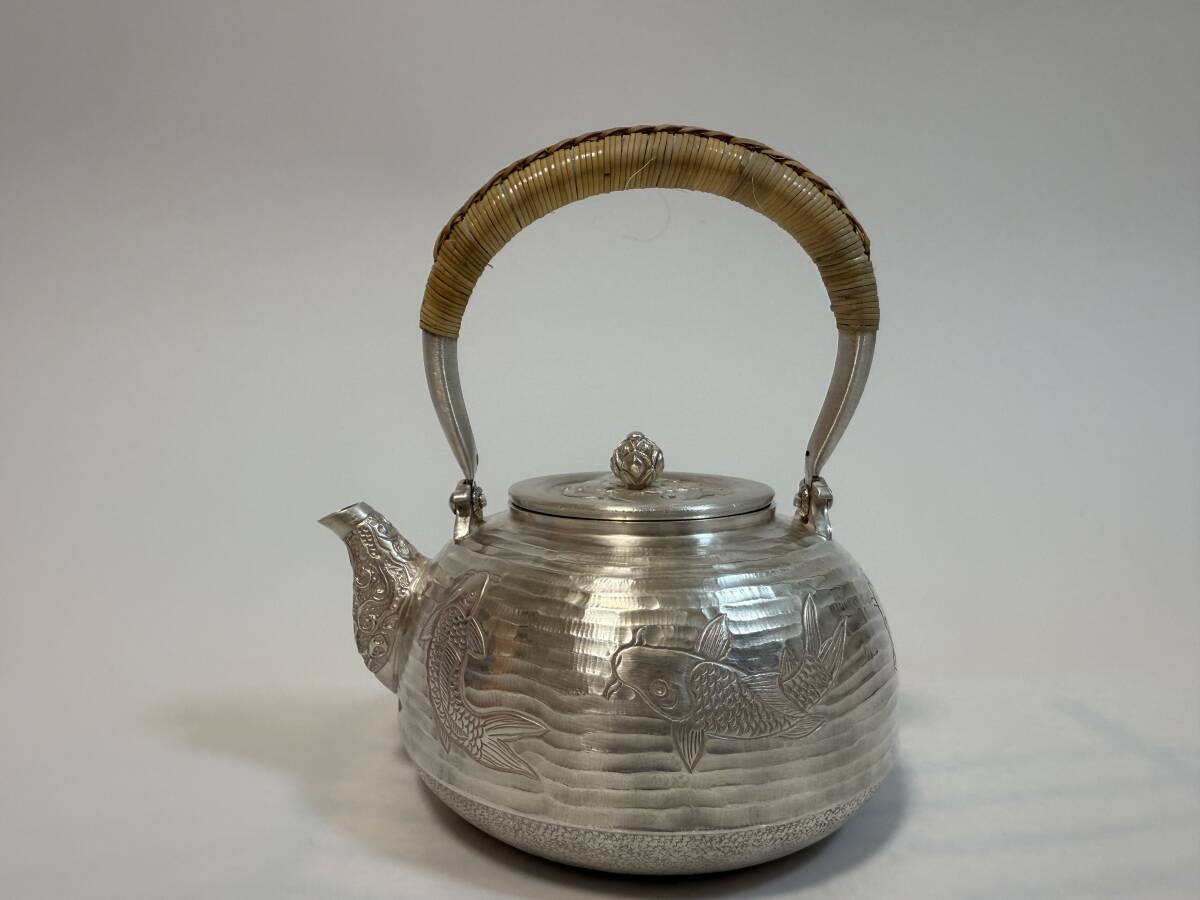 純銀製 ひしき形 湯沸 銀瓶 煎茶道具