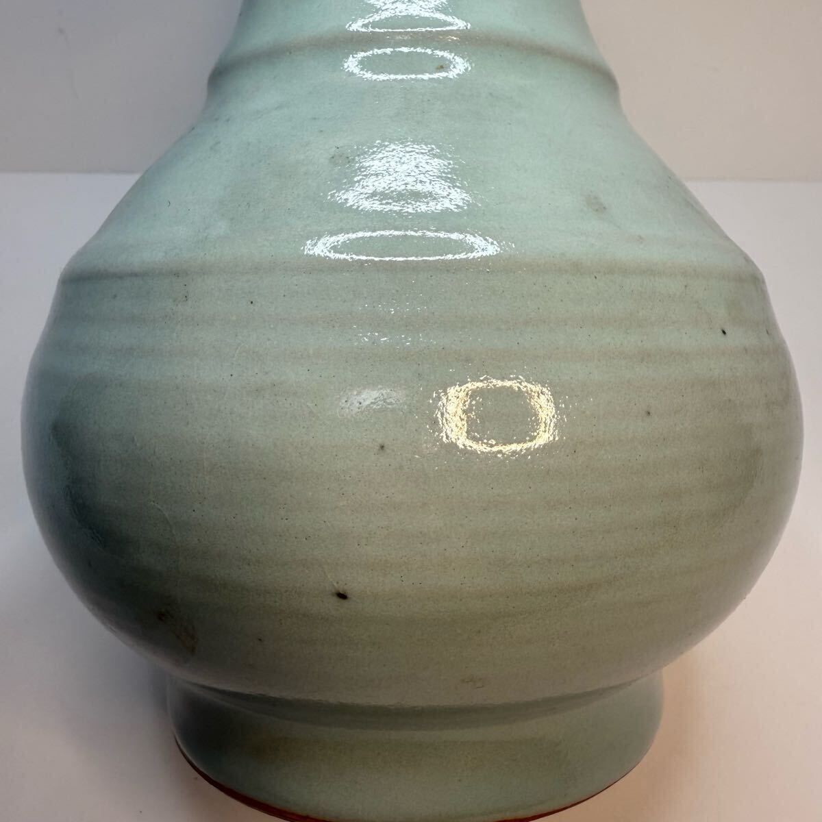 花瓶□唐物馬乗箆目青釉瓶 古い花器 花入 古玩 中国 古美術 時代物