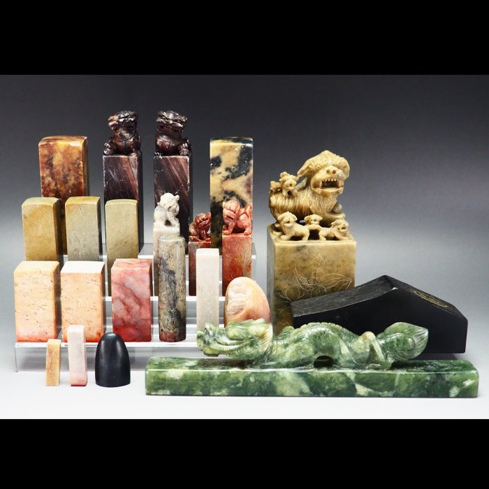 中国 篆刻 玉石田黄石彫刻 山水人物文刻 印材 M R3624