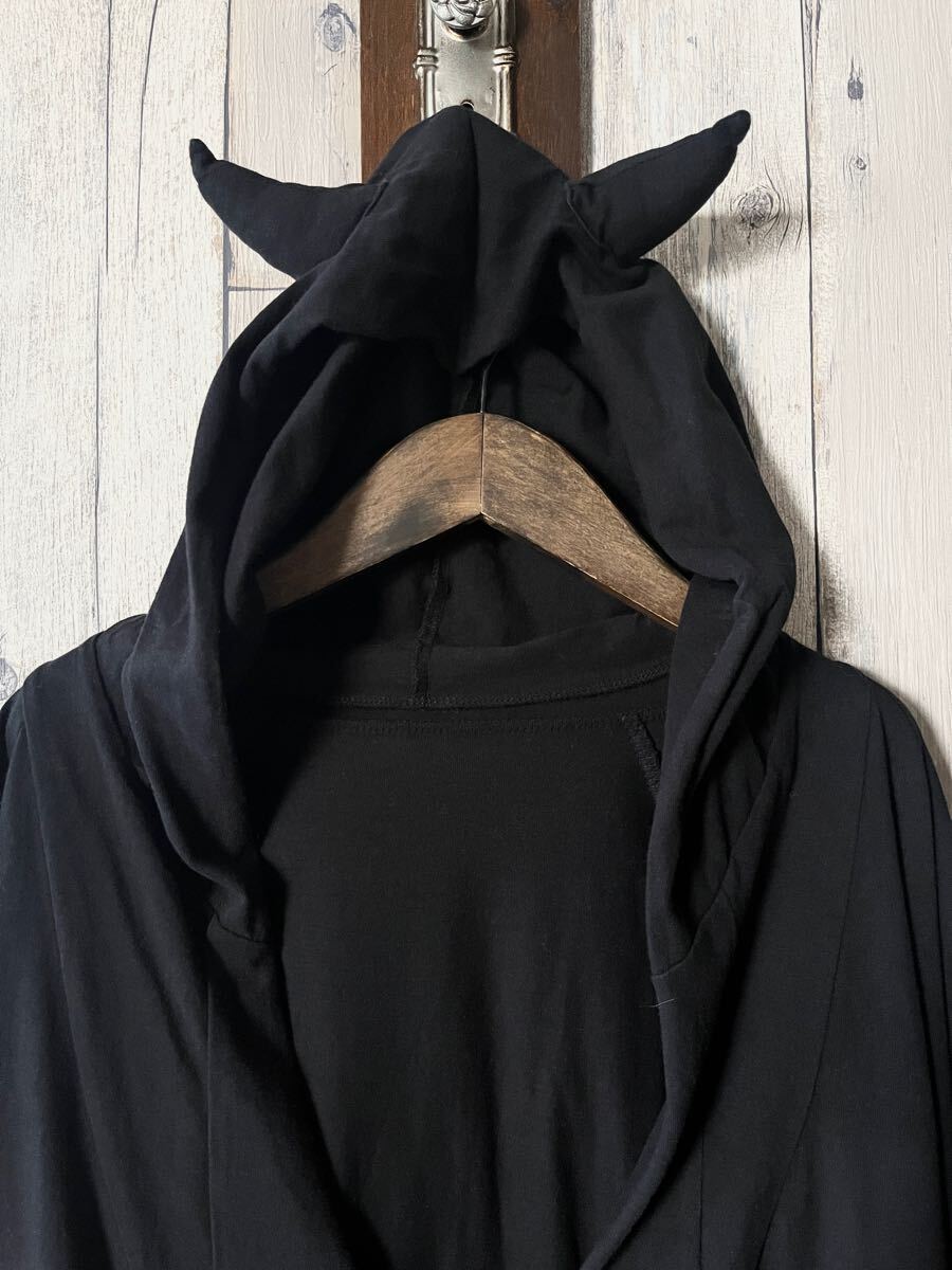 送料込み即決 クラッシュ加工 ツノ フーディー ロング パーカー スカル