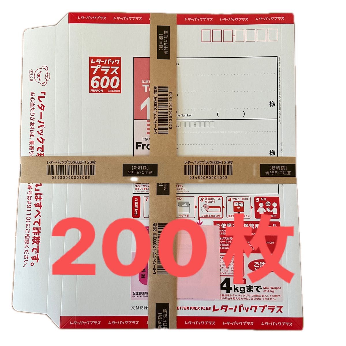 新品未使用】レターパックプラス 200枚 段ボール入り