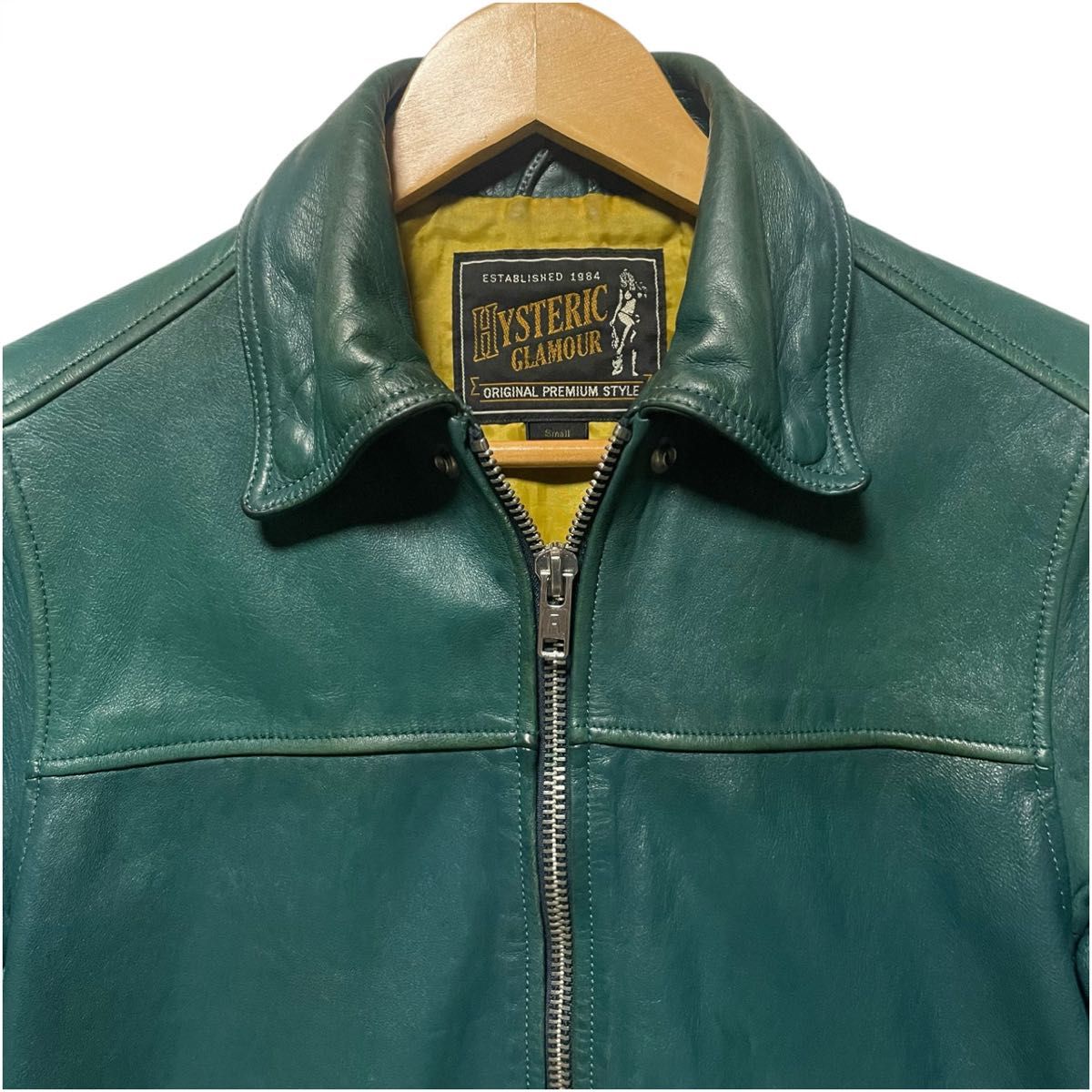 ヒステリックグラマー シングルライダースジャケット グリーン S 羊