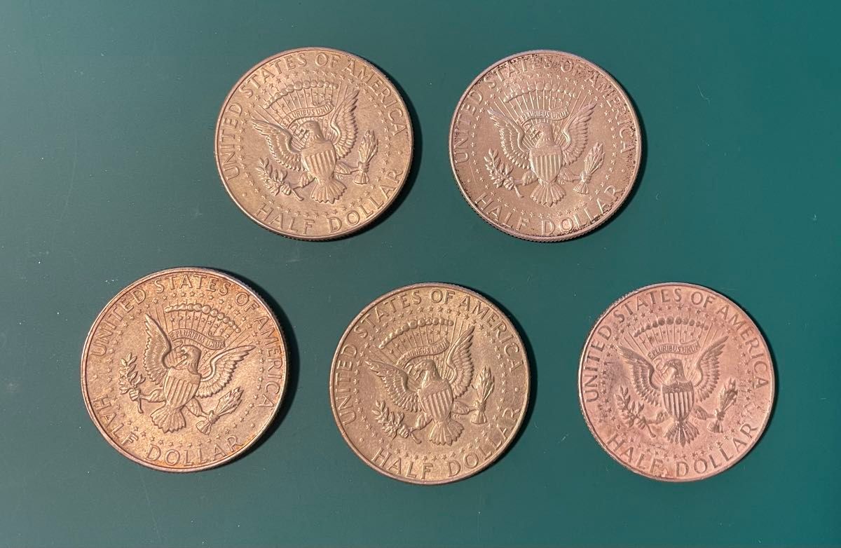 ケネディハーフダラー 1965年 〜 1969年 5枚セット銀貨 銀.400