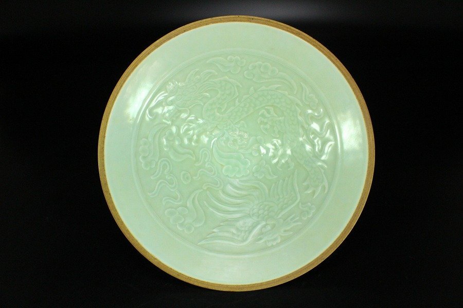 中国 白磁 鳳凰紋 皿 青白磁陽刻鳳凰柄十寸皿 | 和食器リサイクル通販