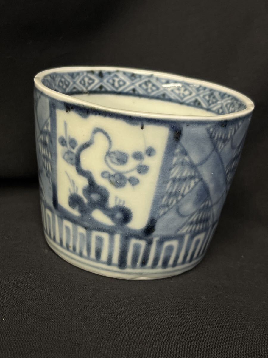 574 古伊万里色絵窓中登竜門図蕎麦猪口 無傷 幕末 574 古伊万里色絵窓