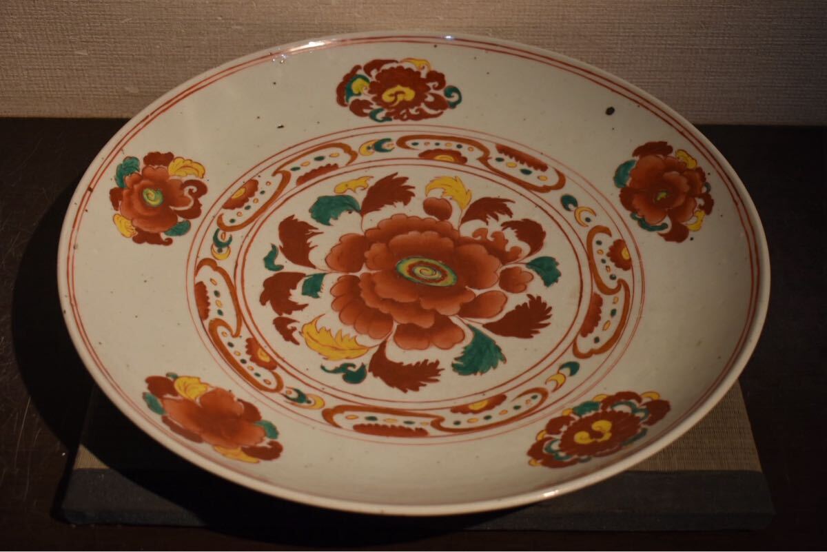 GE】Y1498【コレクター所蔵品】時代 色絵草花紋大皿/中国古玩 中国美術