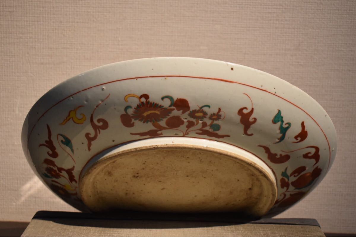 GE】Y1498【コレクター所蔵品】時代 色絵草花紋大皿/中国古玩 中国美術
