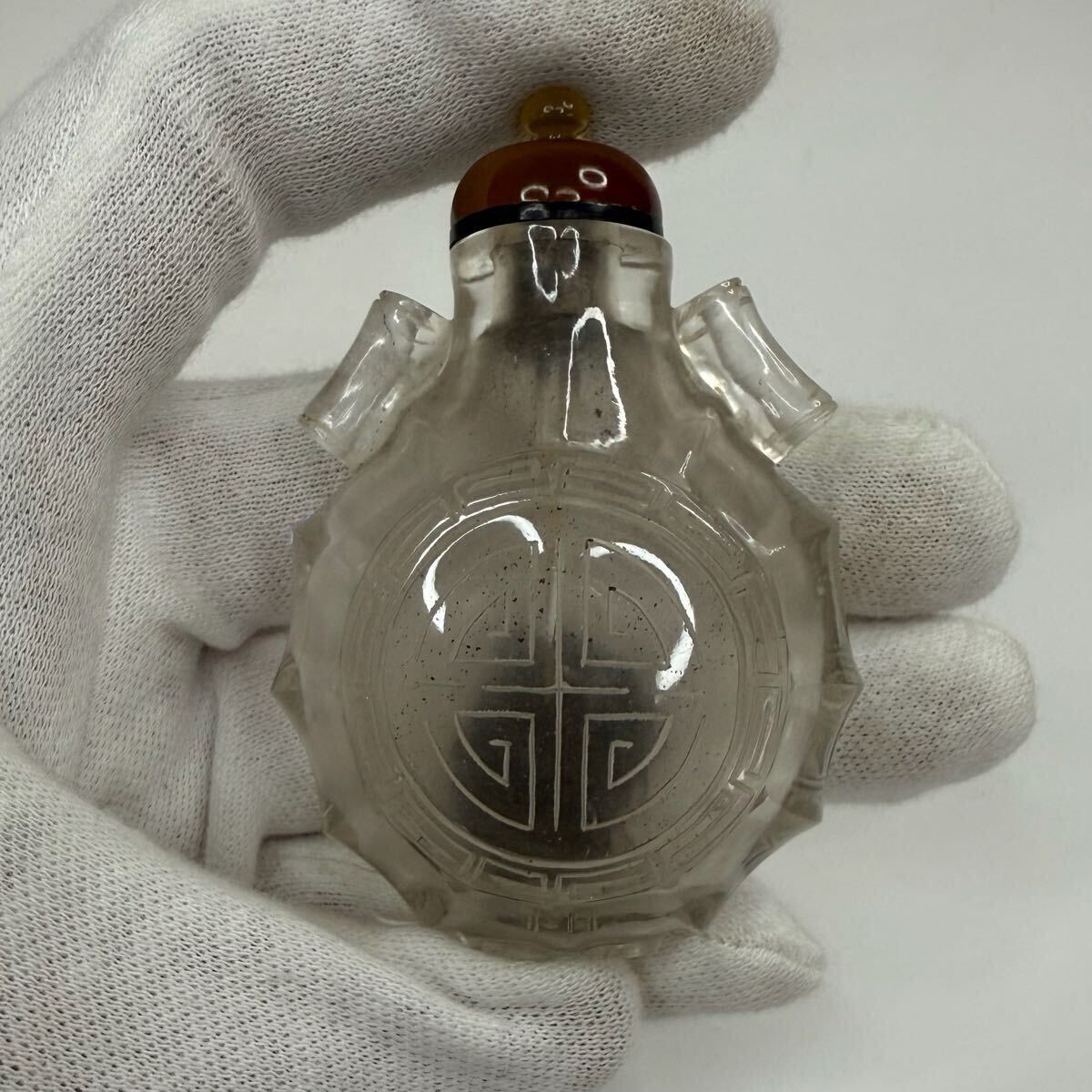 GY-中国古美術 時代物 鼻煙壺 瑪瑙 色絵 水晶 在銘 彫刻 唐物 中国