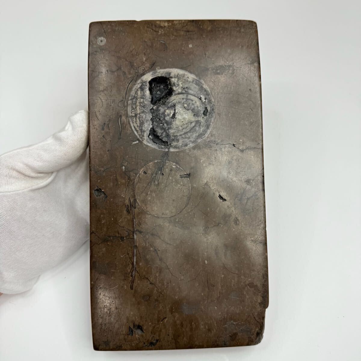 ♢中国古玩 楼閣 龍 漢詩刻紋入 老硯 古硯 古玩 文房四宝 古