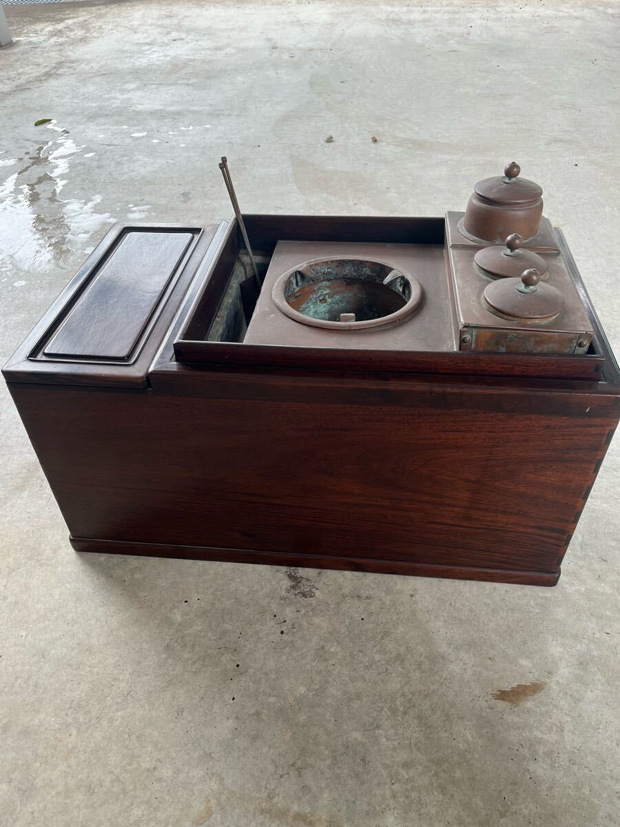 希少 関東火鉢 紫檀 長火鉢 銅壺 骨董品 古民家 和家具 囲炉裏 茶道具