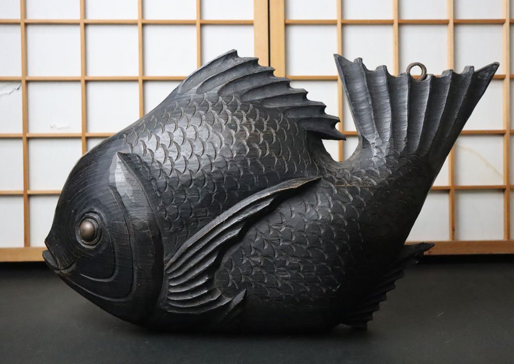 □W-4641□囲炉裏 古民家 （栄水刀）時代/自在鉤 横木/鯛 木製無垢/5