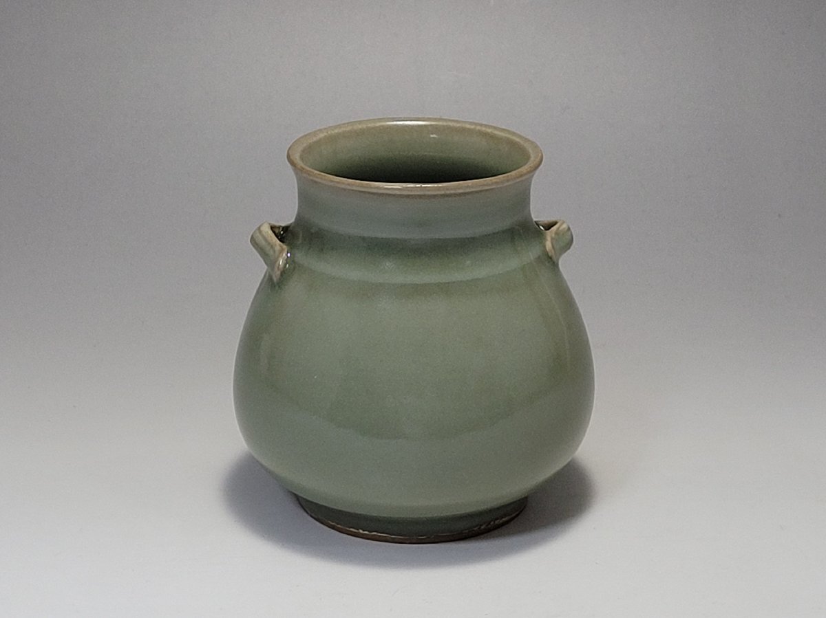 中国古玩 青磁 双耳 花瓶 高約30cm 唐物 時代物 t92559 【公式通販】