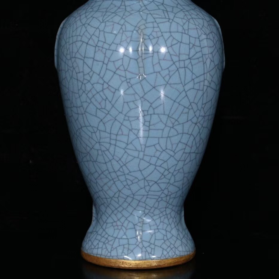 中国古美術・宋汝窯・天青釉双耳四方花觚・青磁・唐