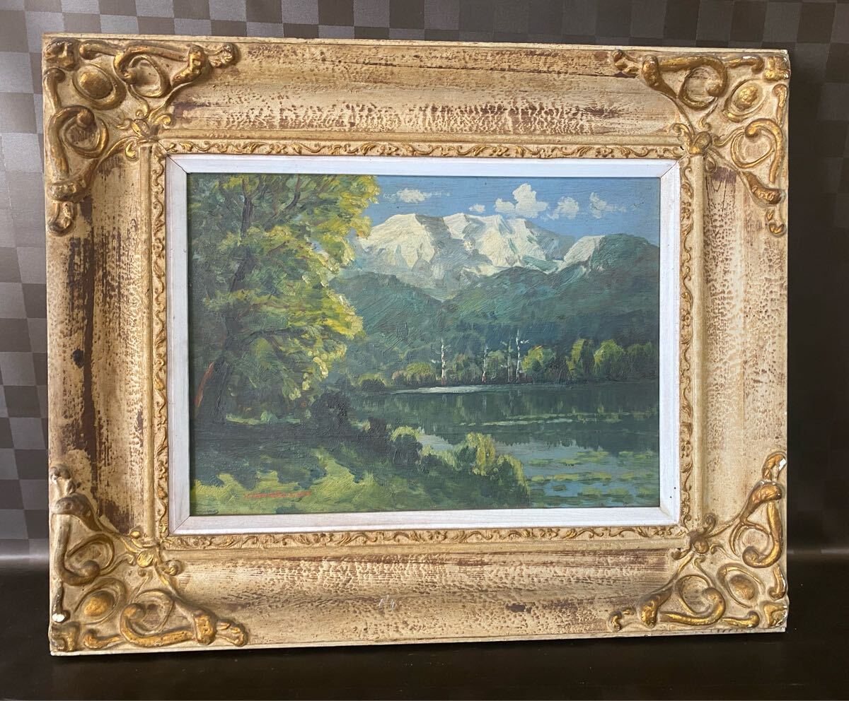 油絵】イタリア田園風景 サイン入り（作者不明・アンティーク風額縁