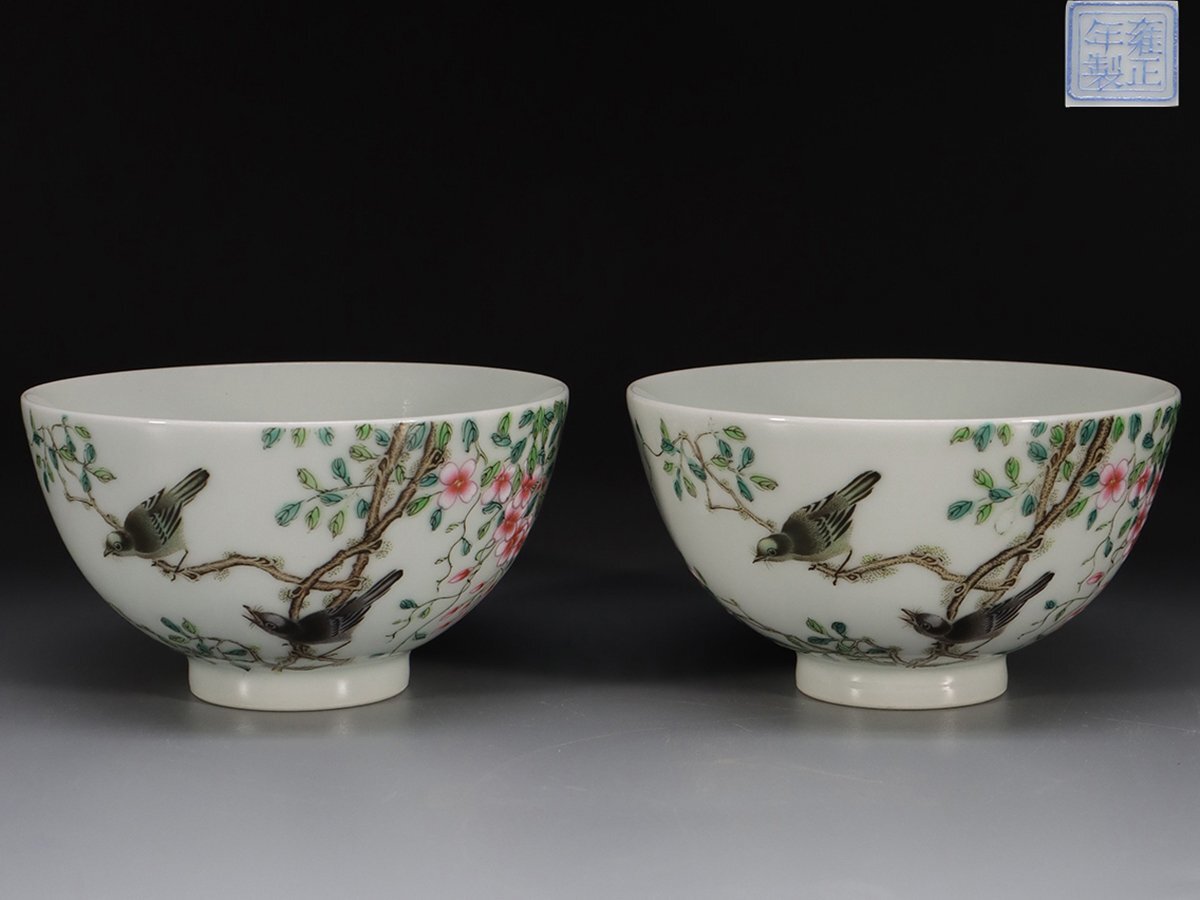 中国清時代 粉彩花鳥図 陶版 直径34.5㎝ タルサ 東さ7-0105☆2F 中国清