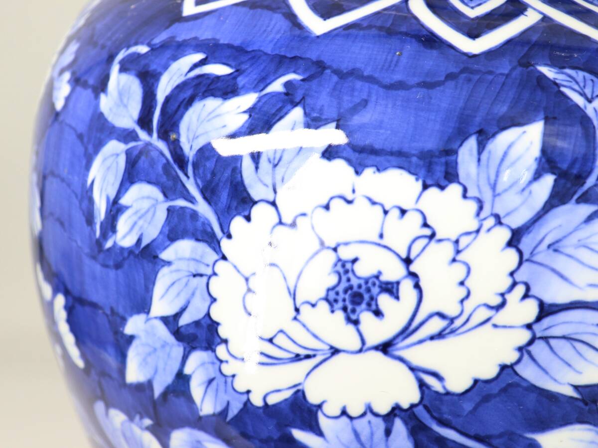 □有田焼□肥前 峯山作・染付・飾り壷・大壺・高さ 約45