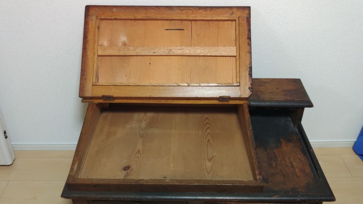 戦前 ? 文机 薬屋 帳場机 胃痛散 日ノ丸 商標 木製 看板 アンティーク