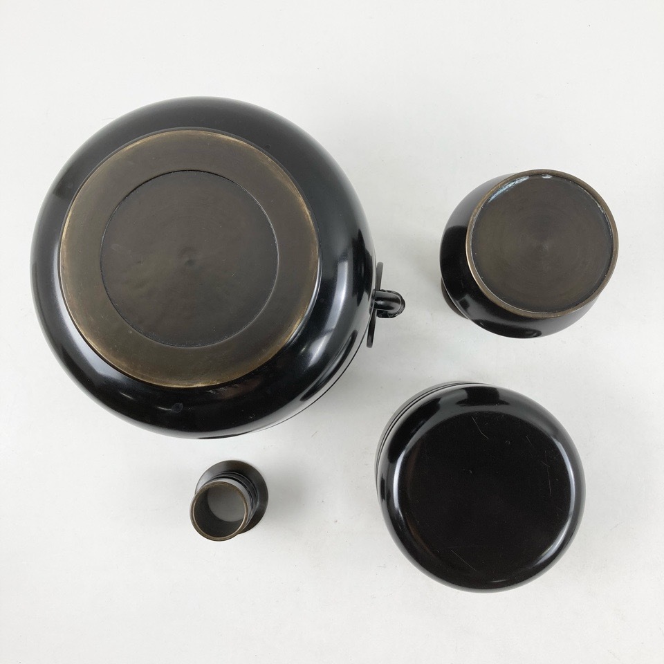 金谷浄雲 利休形 唐銅皆具 共箱付き 茶道具 水指 建水 蓋置 杓立