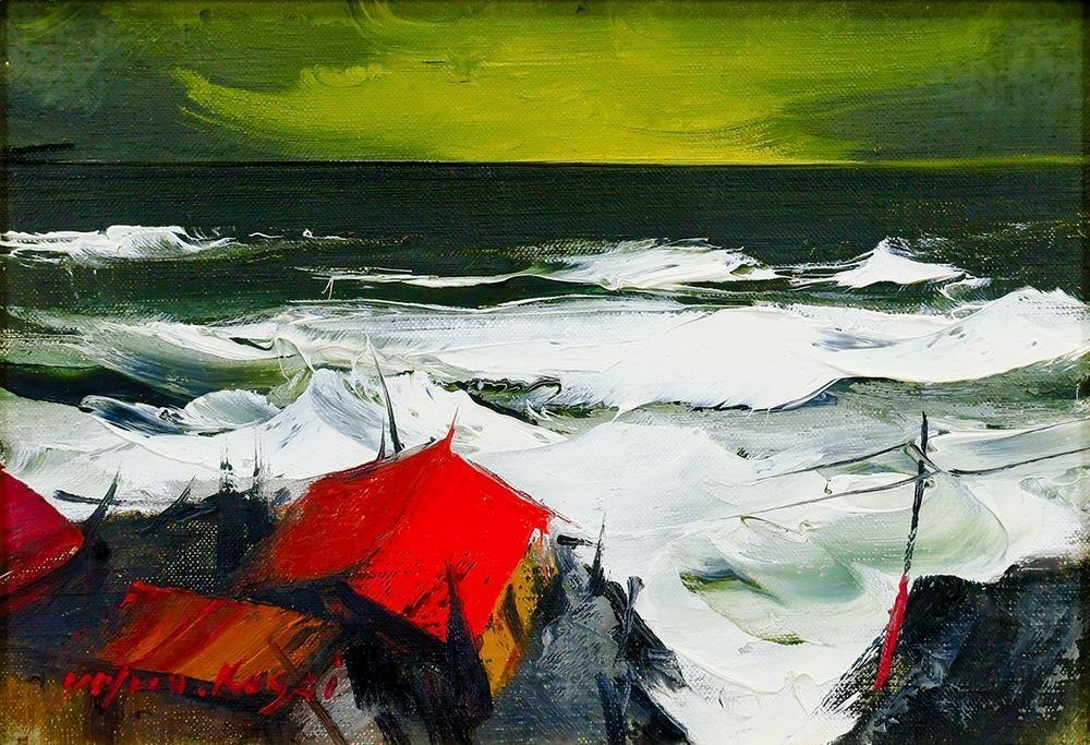 葛西四雄 赤い屋根の絵画 葛西四雄赤い屋根の絵画