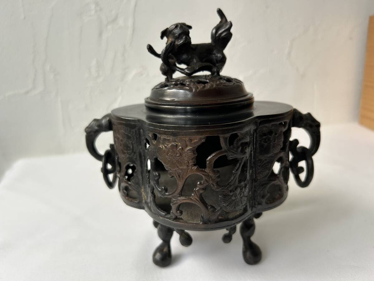 1624 中国美術 唐物 古玩 唐銅 瓢箪から駒図大矢立香炉 大明宣徳