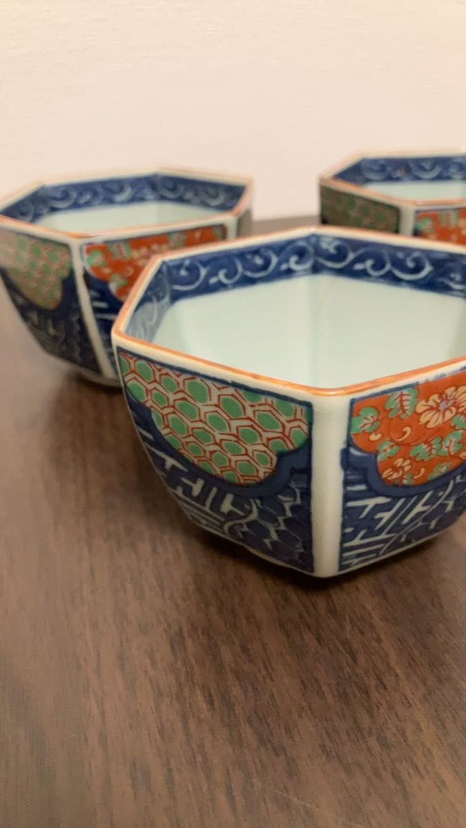 古伊万里 色絵 金彩 風景紋 八角鉢 盛鉢 時代物 古伊万里 色絵 金彩