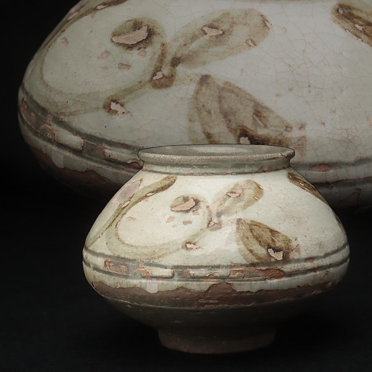 李朝 小壺 象嵌 白釉 古玩 京焼 アンティーク李朝 1客 李