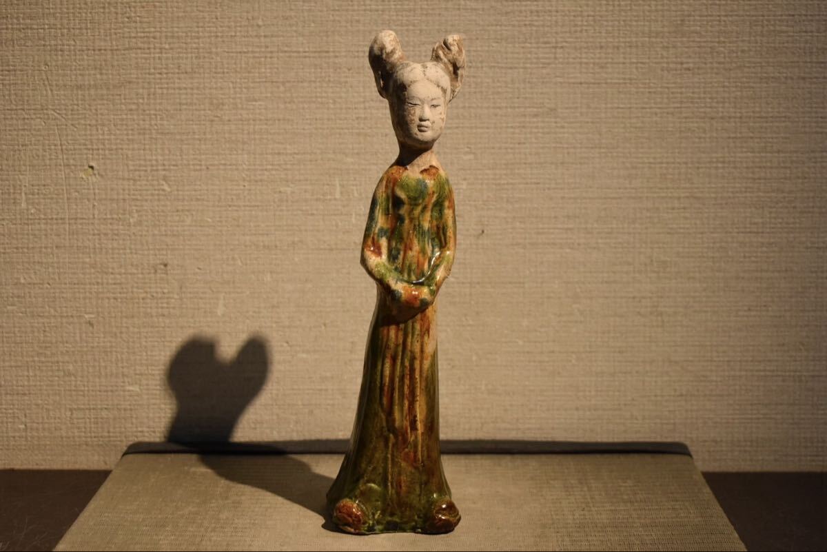 GE】Z218【コレクター所蔵品】時代 唐三彩人物像/中国古玩 中国美術