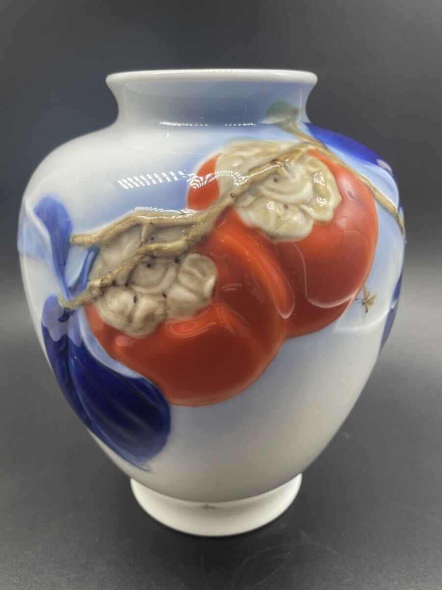 深川製磁 柿絵 花瓶 共箱あり／ 花器 花入 壺 深川製 宮内庁