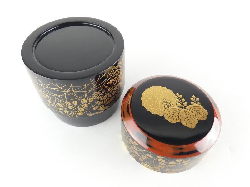 和田寿峰「菊桐秋草蒔絵 茶器」共箱 高さ 約7cm 幅 約7cm