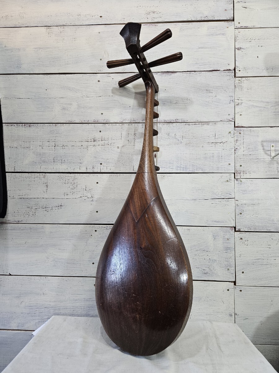 日本のアンティーク 筑前琵琶 四弦五柱 撥 弦楽器 和楽器 琵琶 木製