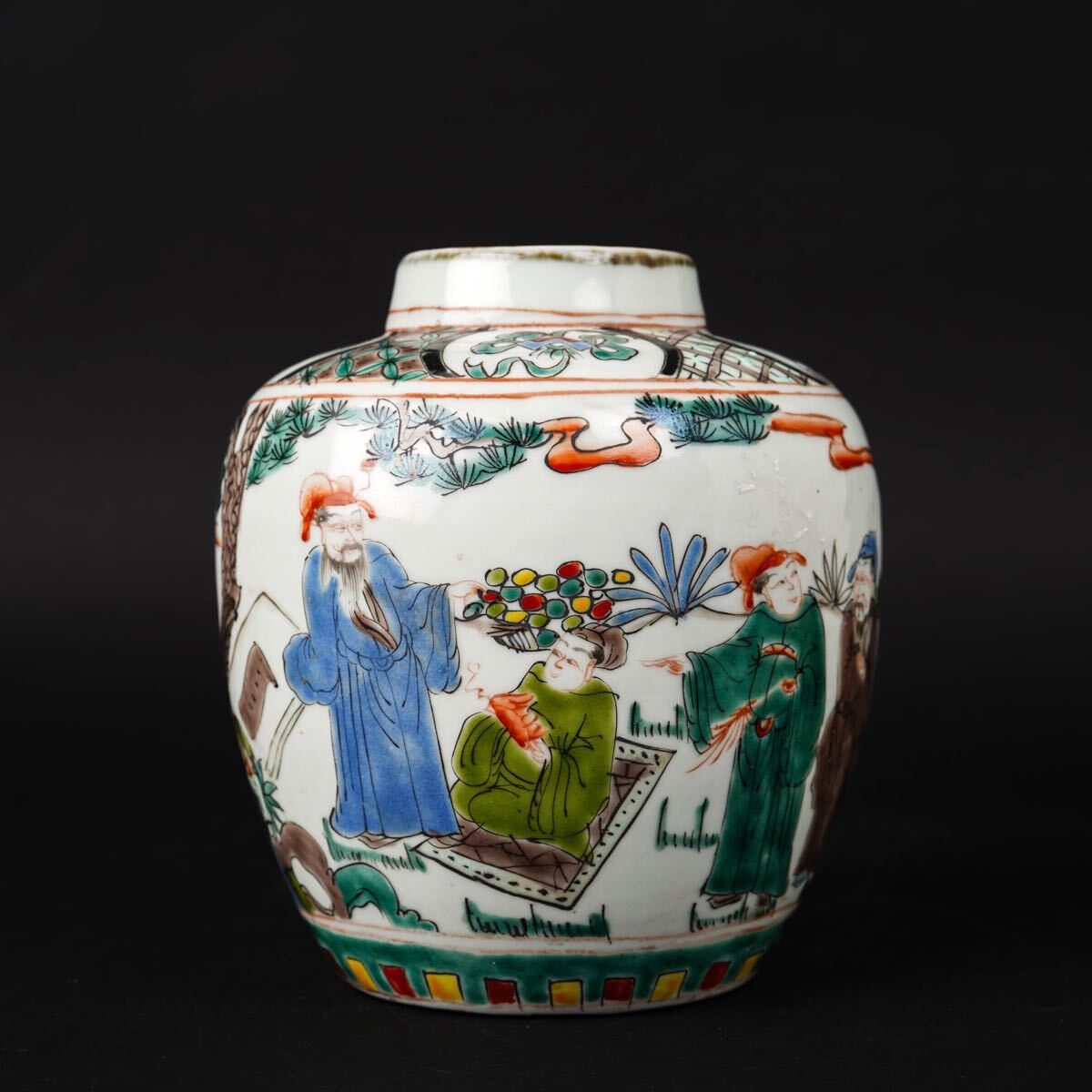 100%新品，格安 【後】FB006 「大清康熙年製」色絵人物水指 古美術