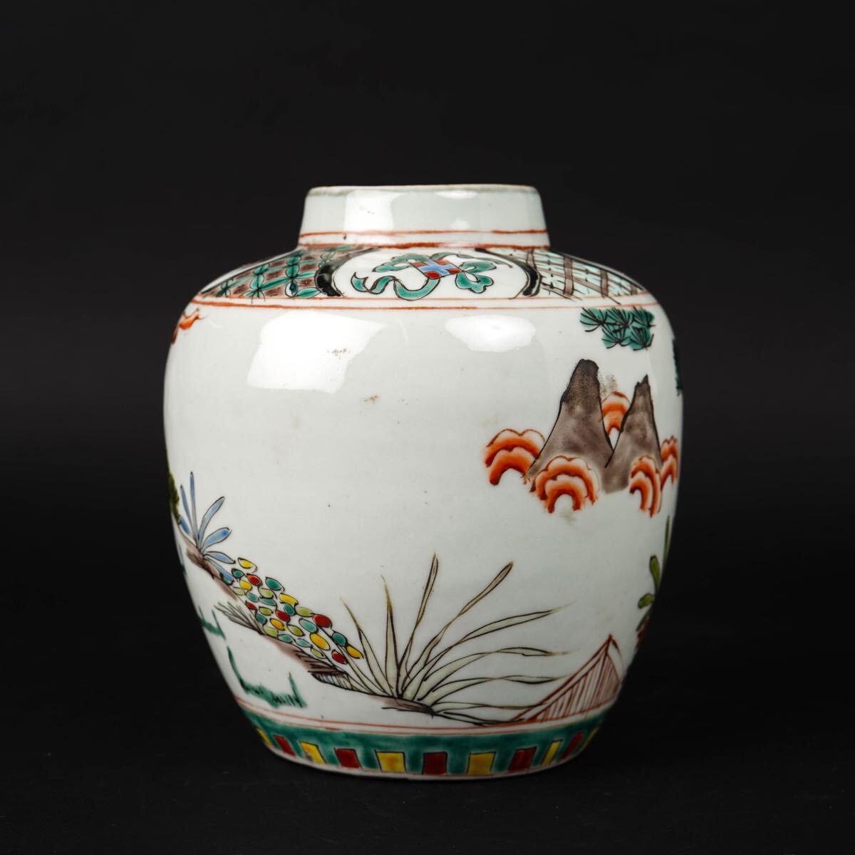 100%新品，格安 【後】FB006 「大清康熙年製」色絵人物水指 古美術