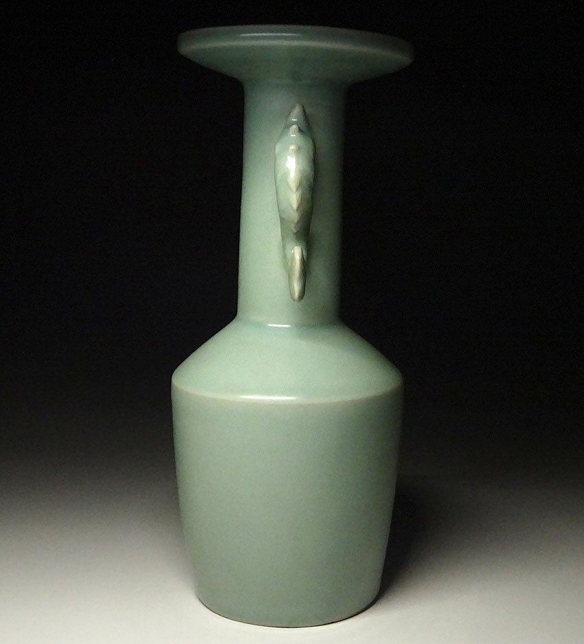 最終値下げ 旧家蔵中国骨董【南宋青磁 双魚耳付花入】 貴重