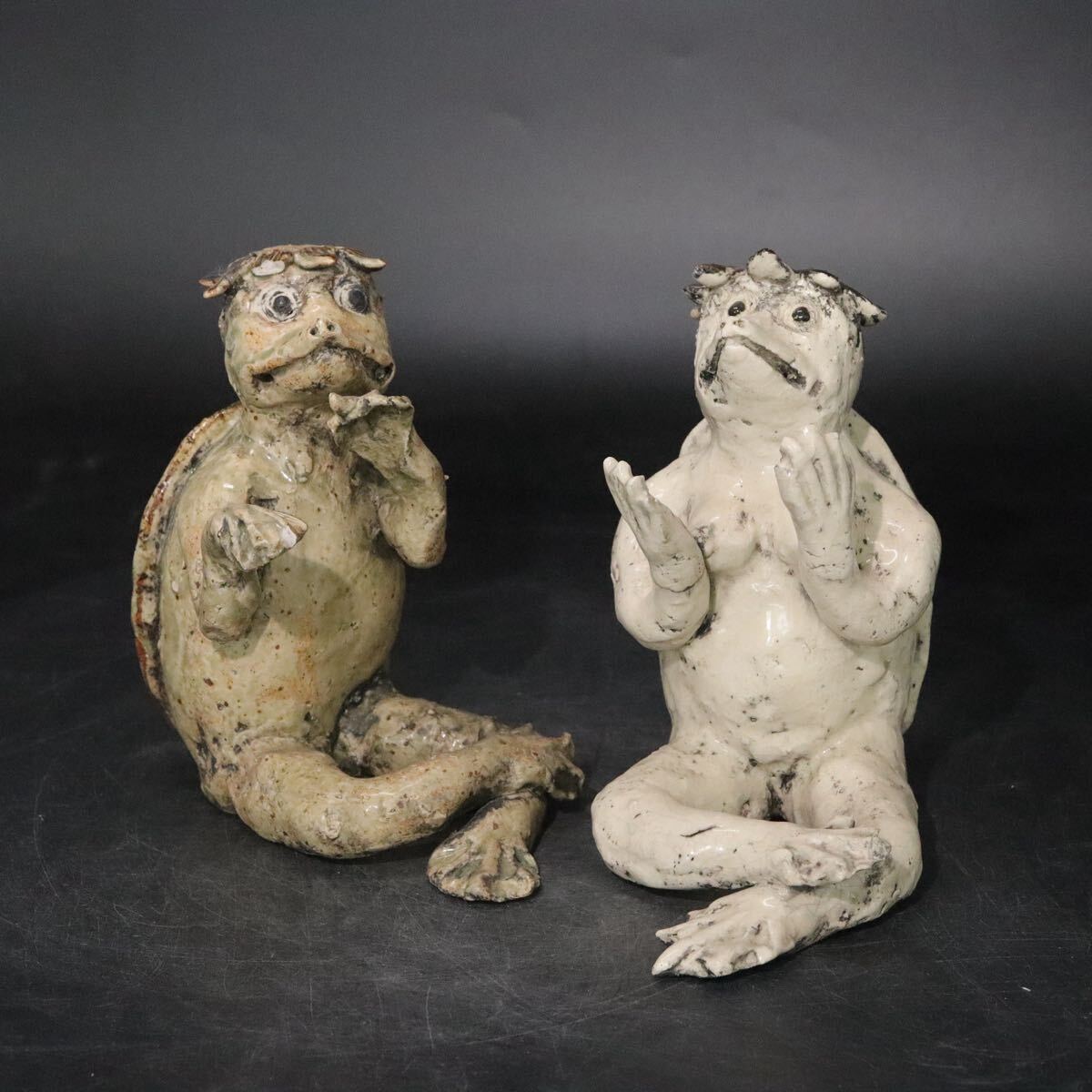 夫婦河童 夫婦カッパ 大サイズ カッパ 焼き物 瀬戸物 縁起物 かっぱ