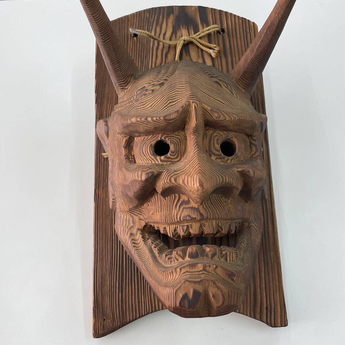 Amazon.co.jp: N) 般若面 木彫 木製 極上木目 魔除け 刳抜 能面 般若