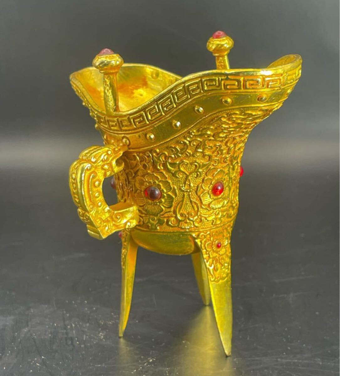 古代清代 文房具 古い金酒盃 置物時代物 中国古玩 縁起物 運勢UP