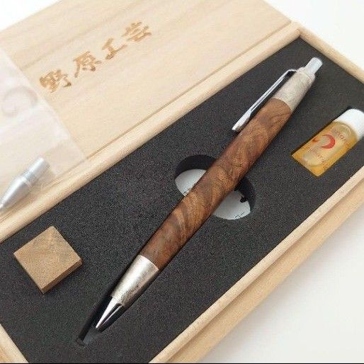 100周年限定】野原工芸 マーブルウッド シャープペンシル 斑紋純銀色