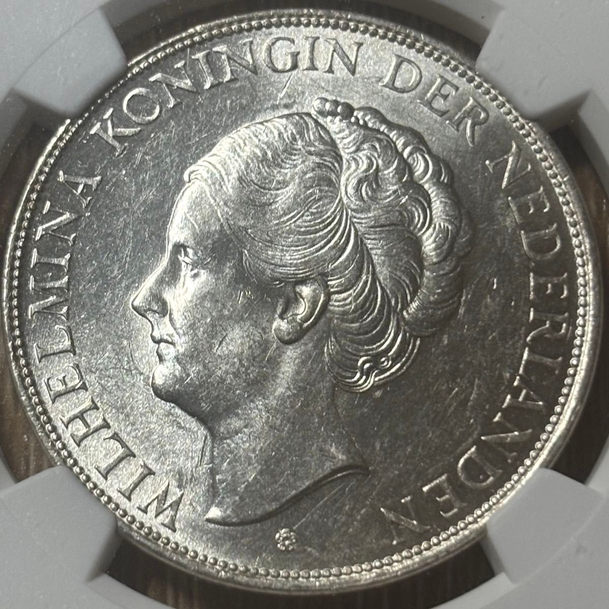 AU58】NGC 1939 オランダ 2 5ギルダー ウィルヘルミナ女王 銀貨 古銭