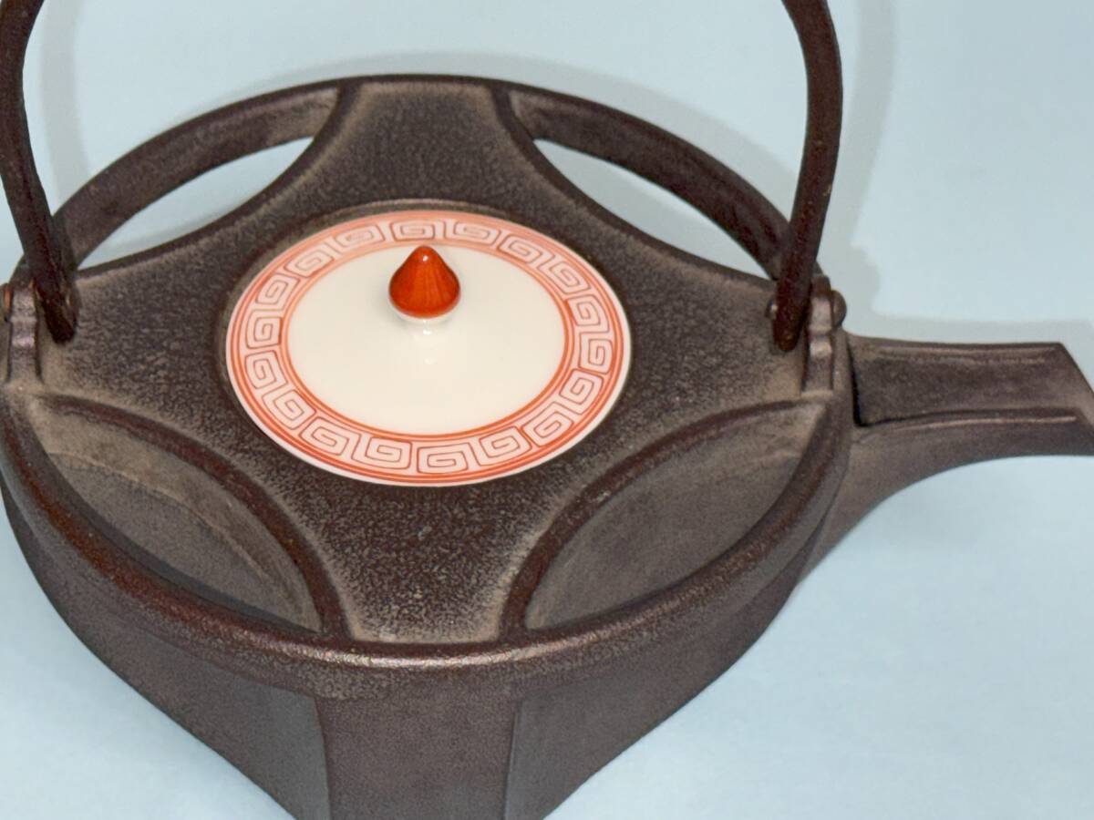 心園】茶道具 茶懐石 酒器 燗鍋 【 鉄製 七宝 銚子 】 釜師 高橋敬典 作