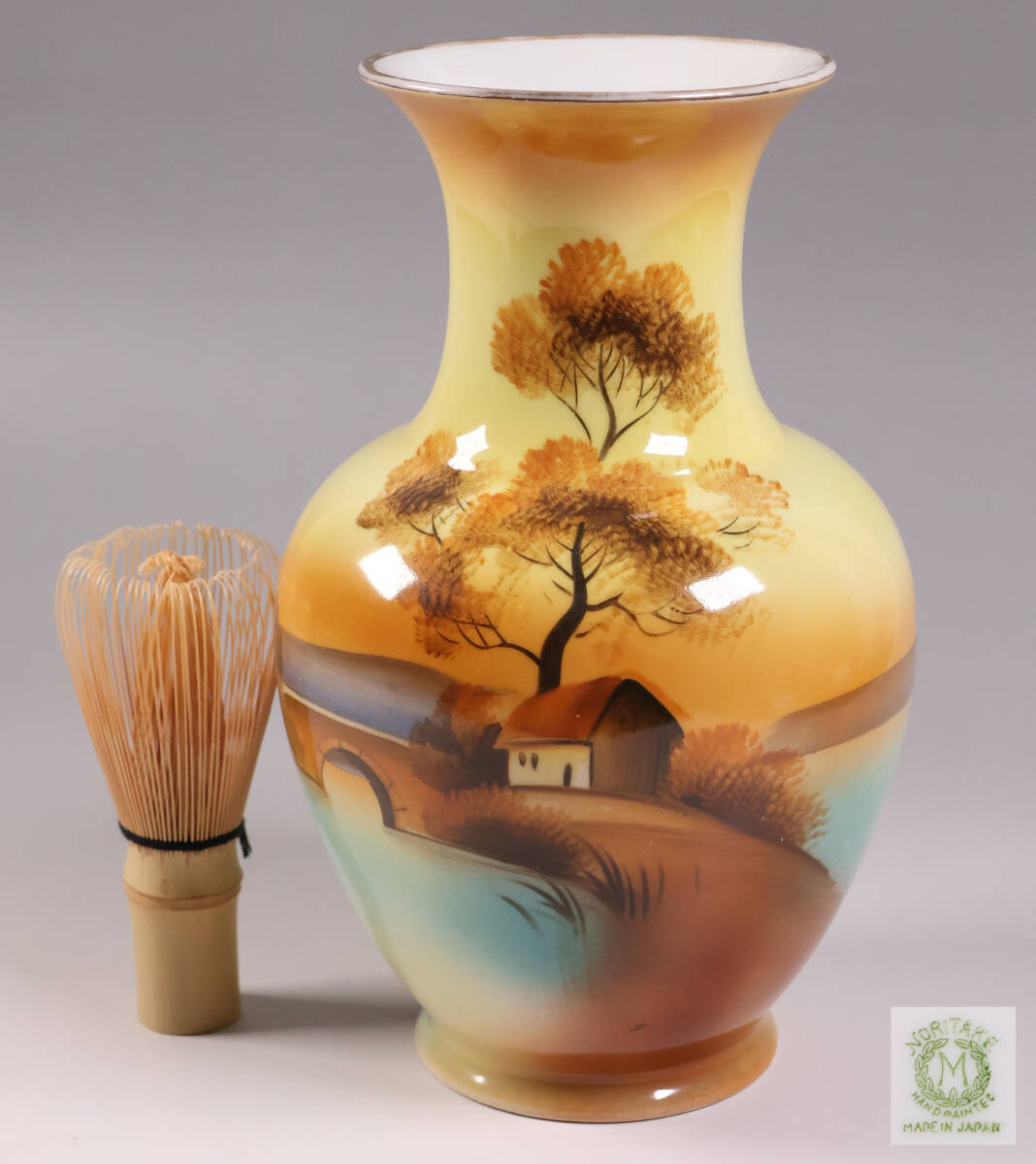 1855 オールドノリタケ 風景画 双耳花瓶 j