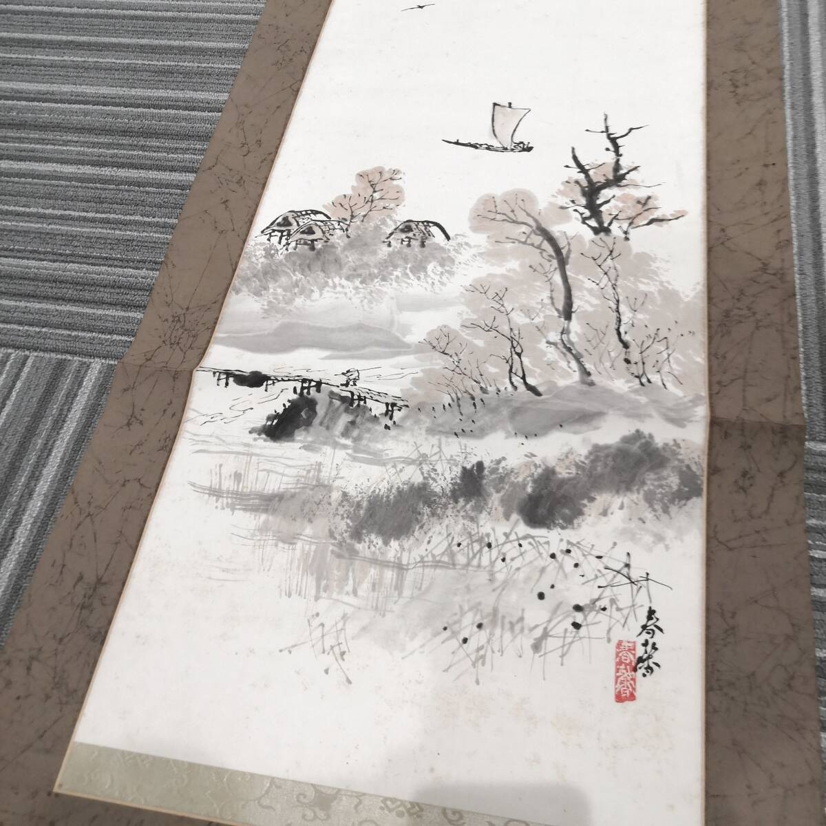 49】風景 山 巻物 掛け軸 掛軸 日本画 骨董 日本書 伝統品 骨董品 時代物