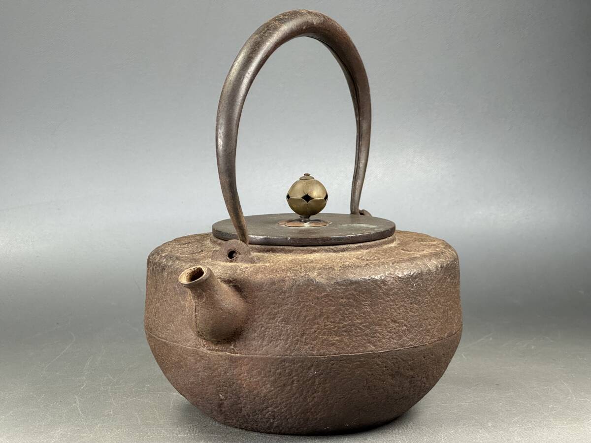 偲】鉄瓶 湯沸し 梅摘 銅蓋 急須 骨董 鉄壺 茶道具 茶器 古美術 金属