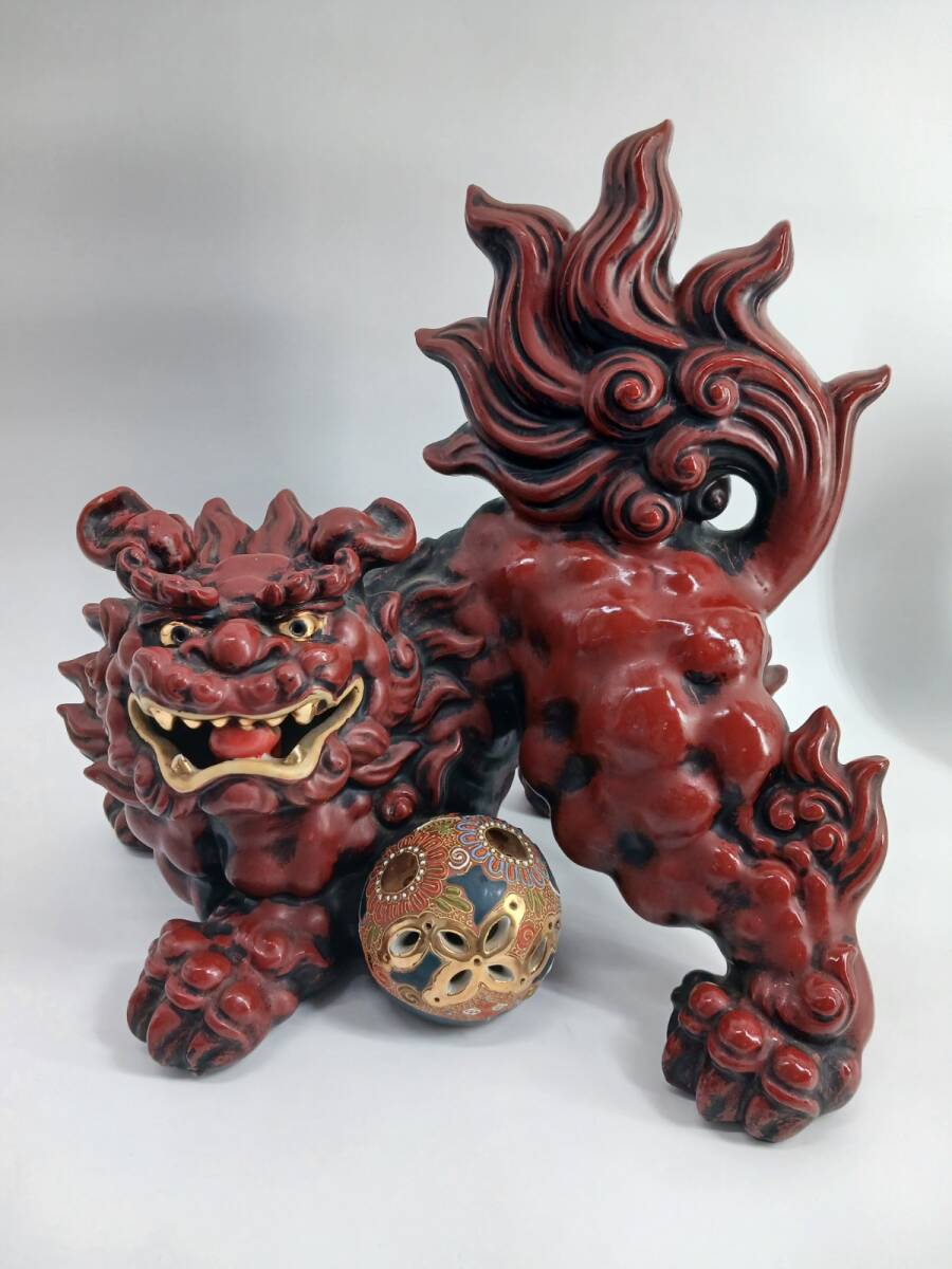 最新作，HOT 19369-03☆九谷焼 須栄義 八栄窯 玉乗り獅子 陶器 置物