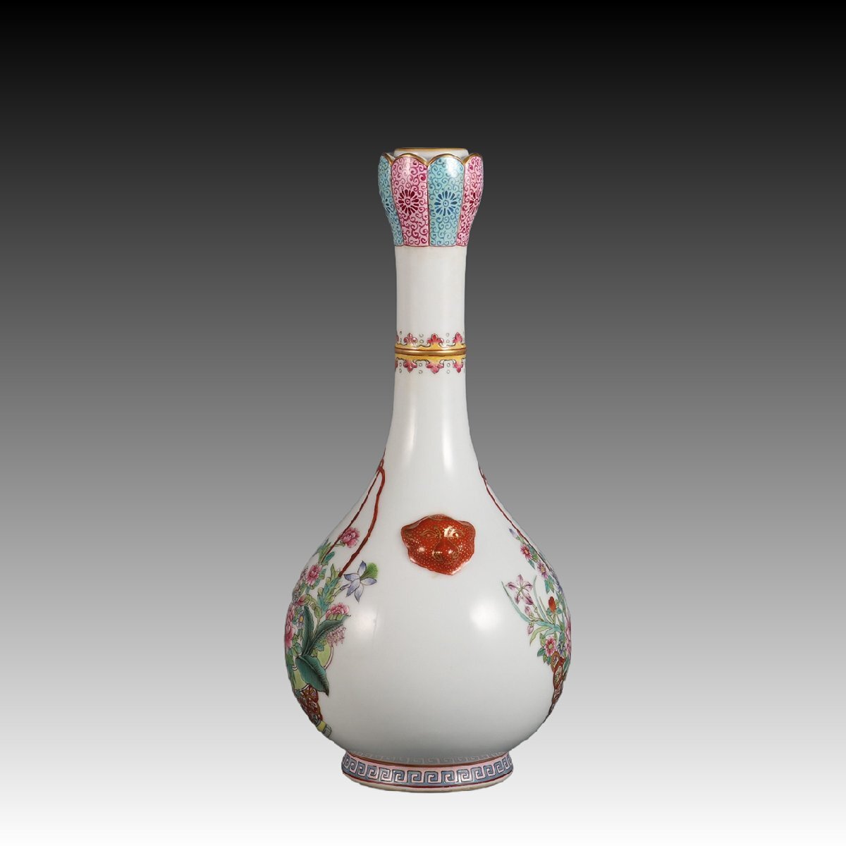 中国美術 成化年製 唐物 古玩 中国花瓶 高さ約16.5cm色絵 染付人物花瓶