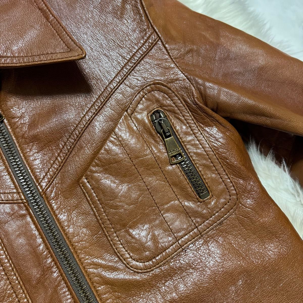 本物 ランウェイ ドルチェ＆ガッバーナ ZIP UP レザー ジャケット 44