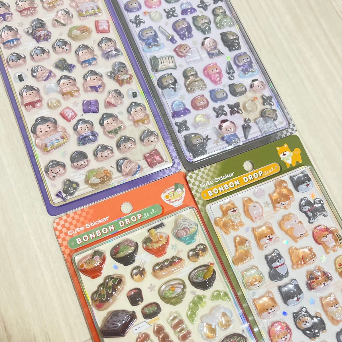 新品未使用 ボンボンドロップシール 和柄 4枚セット 正規品 柴犬 忍者