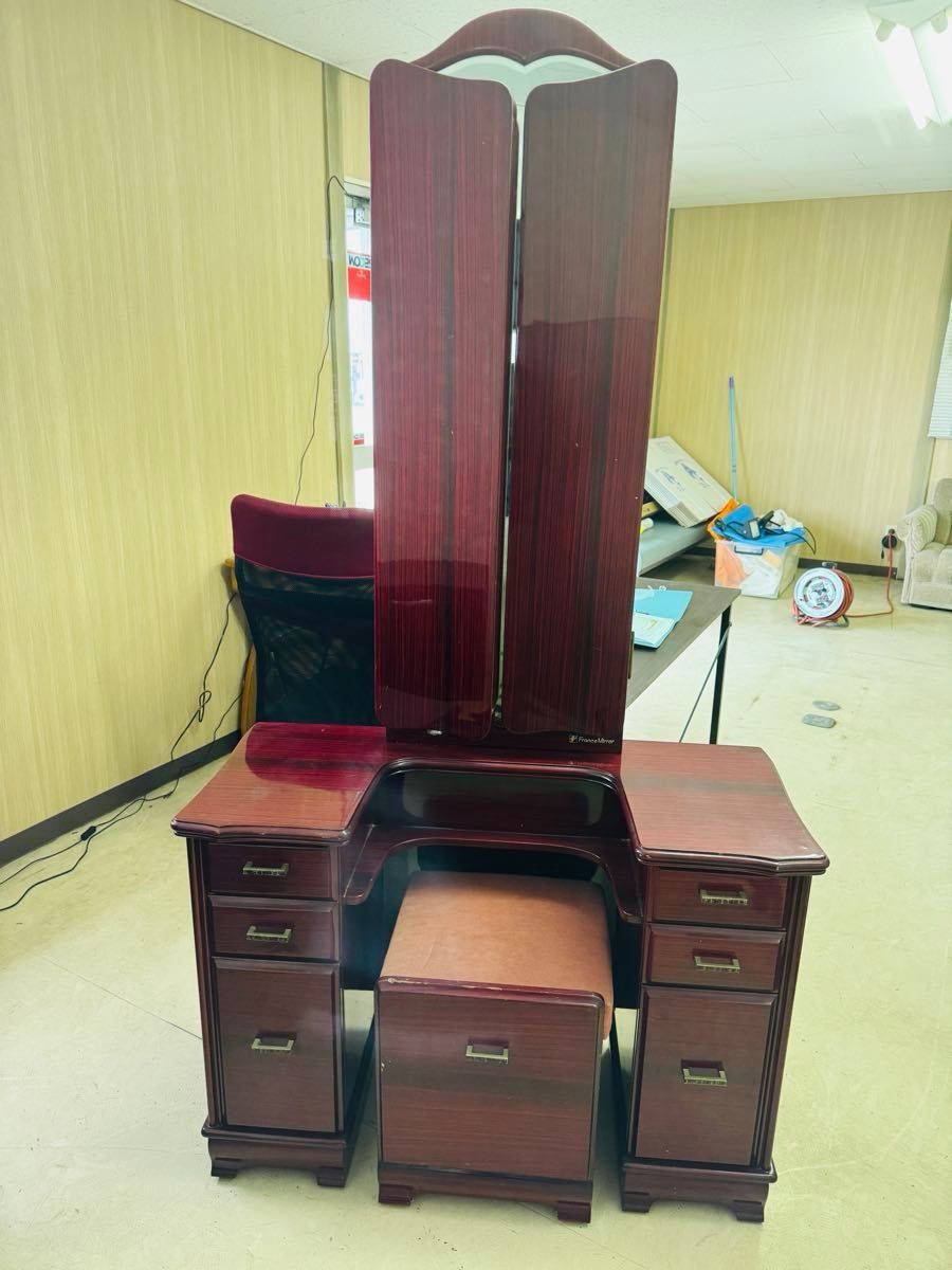 レトロ 昭和ヴィンテージ 鏡台 ワインレッド 赤 三面鏡 昭和レトロ