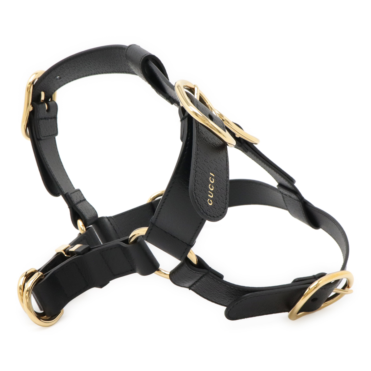 GUCCI グッチ ペット ハーネス 犬 胴輪 レザー ブラック 黒 ゴールド