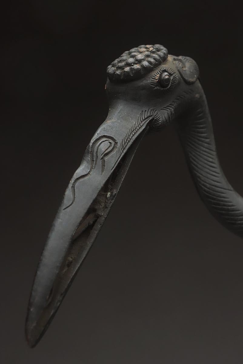 FC099 時代 古銅「鶴」大香炉 高39.5cm / 重2.3kg・鶴香薫炉・鶴薫香炉